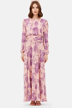 Kazo Abstract Printed Puff Sleeves Cotton Maxi Dress