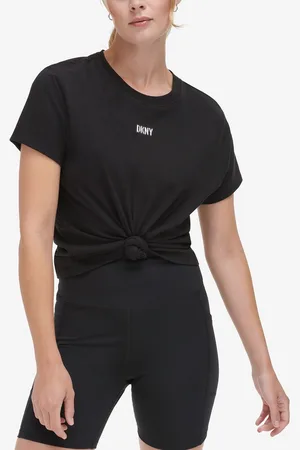 DKNY Women Solid Round Neck Cotton T-Shirt