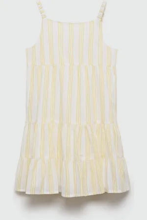 MANGO Girls Pure Cotton Striped Tiered A-Line Dress