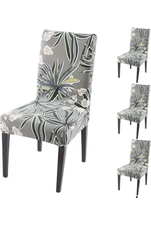 HOKIPO Set Of 4 Grey Printed Chair Covers
