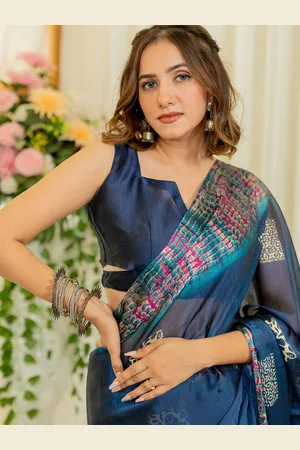 Kalini Tie and Dye Poly Chiffon Block Print Saree