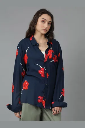 KOTTY Women Spread Collar Floral Printed Cotton Oversized Casual Shirt