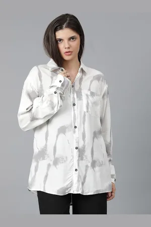 KOTTY Women Spread Collar Abstract Printed Cotton Oversized Casual Shirt