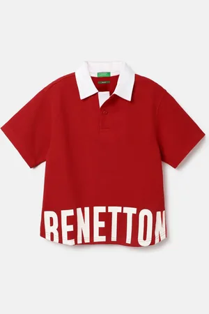 Benetton Boys Typography Polo Collar Applique Boxy T-shirt