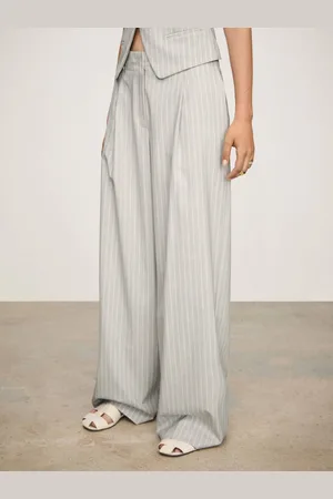 MANGO Women Striped Wide Leg Pleated Trousers