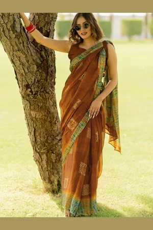 Kalini Tie and Dye Poly Chiffon Block Print Saree
