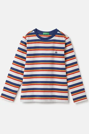 Benetton Boys Striped V-Neck Pure Cotton Pockets T-shirt