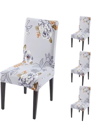 HOKIPO Set Of 4 Grey Printed Chair Covers