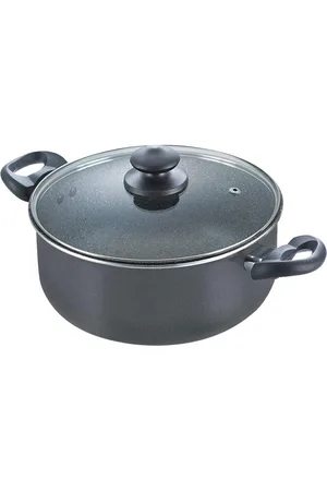 Prestige Omega Deluxe Black Granite Non-stick Round Base Sauce Pan with Glass Lid 5.75 L