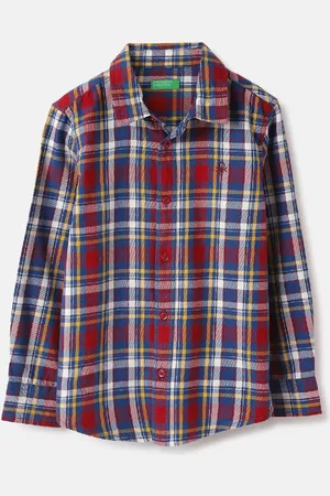 Benetton Boys Spread Collar Tartan Checked Cotton Casual Shirt