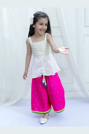 Twisha Girls Self Design Shoulder Straps Top With Skirt