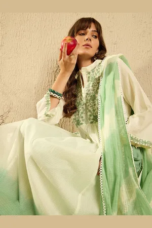 Indo Era Women Ombre Dyed Empire Thread Work Pure Cotton Kurta with Trousers & With Dupatta