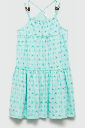MANGO Girls Pure Cotton Floral Printed Tiered A-Line Dress