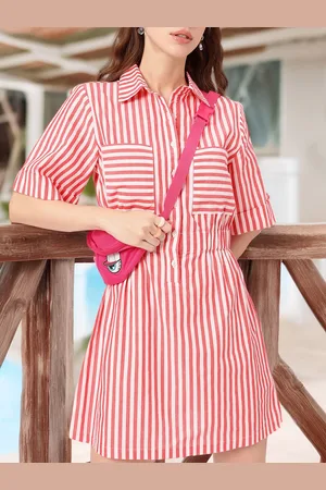 DressBerry Bold And Energetic Striped Shirt Style Mini Dress