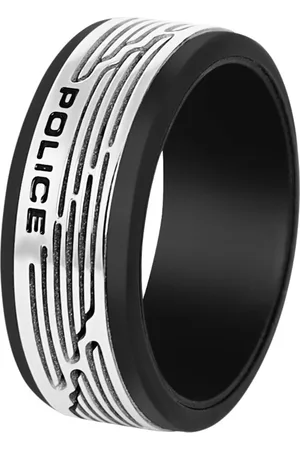 Police Men Black Silver Finger Ring