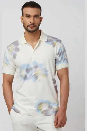 Mufti Men Floral Dyed Polo Collar Tropical Pockets Slim Fit T-shirt