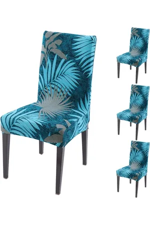 HOKIPO Set Of 4 Blue Printed Chair Covers