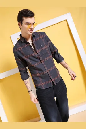 The Indian Garage Co Men Grey Slim Fit Checked Casual Shirt