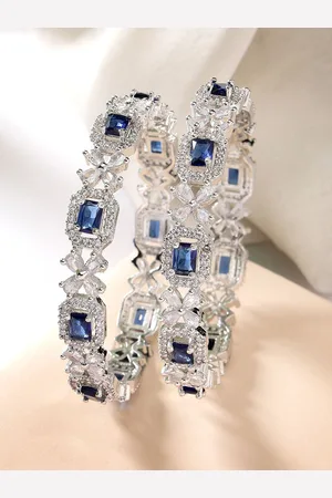 Zeneme Set Of 2 Rhodium-Plated American Diamond Studded Bangles