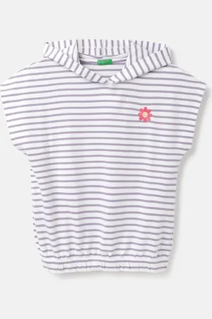 Benetton Girls Striped Hood Pure Cotton T-Shirt