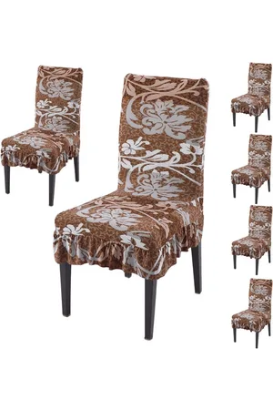 HOKIPO Set Of 6 Brown Printed Frill Chair Covers