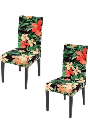HOKIPO Set Of 2 Green & Orange Printed Chair Covers