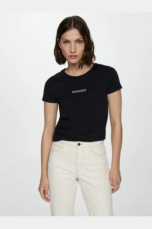 MANGO Women Brand Logo Printed Pure Cotton T-shirt