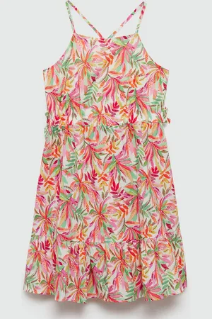 MANGO Girls Cotton Tropical Printed A-Line Dress