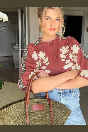 LULU & SKY Women Floral Printed Round Neck Top