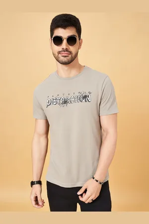 PEOPLE Men Typography Printed Round Neck Cotton T-Shirt