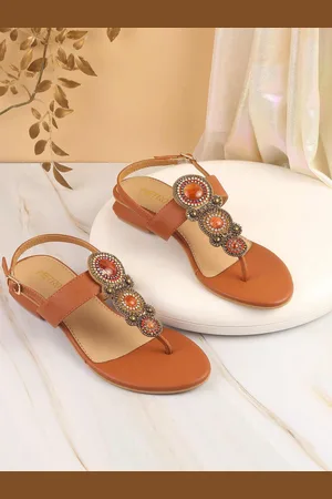 Metro Women Embellished T-Strap Block Sandals