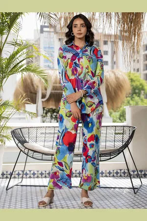 Divena World Abstract Printed Long Cuffed Sleeves Shirt With Trousers