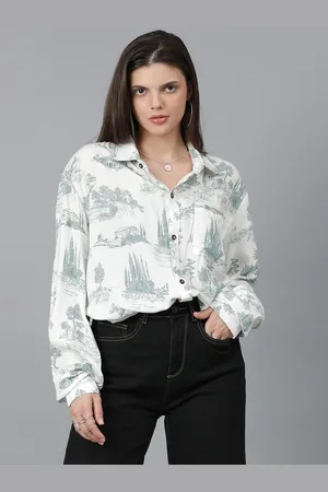 KOTTY Women Spread Collar Conversational Printed Cotton Oversized Casual Shirt