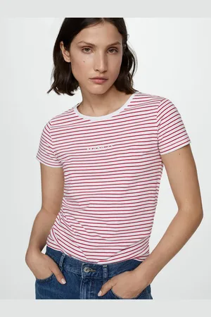 MANGO Women Striped Pure Cotton T-shirt