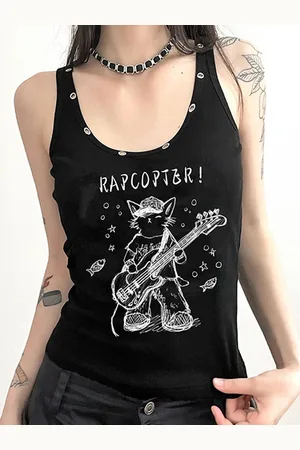 LULU & SKY Women Shoulder Straps Graphic Printed Cotton Tank Top