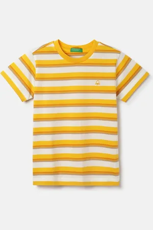 Benetton Boys Striped Pure Cotton Applique T-shirt