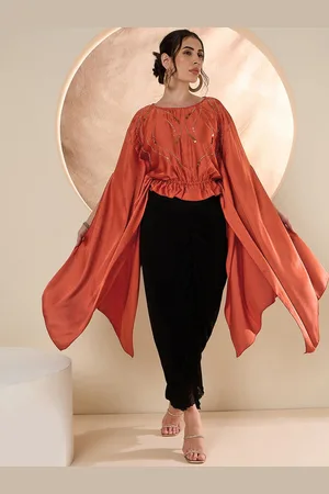 Antheaa Rust Embellished Top With Skirt