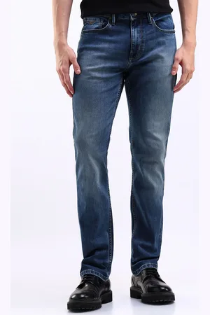 Flying Machine Men Straight Fit Low Distress Light Fade Stretchable Jeans