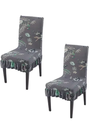 HOKIPO Set Of 2 Grey Printed Frill Chair Covers
