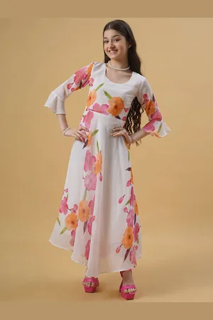 BAESD Girls Floral Printed Georgette Maxi Dress