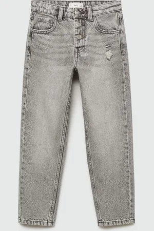 MANGO Girls Mid-Rise Low Distress Mom Fit Light Fade Stretchable Jeans
