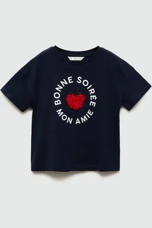 MANGO Girls Pure Cotton Typography Printed Drop-Shoulder Sleeves T-shirt