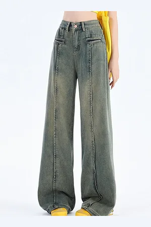 LULU & SKY Women Wide Leg High-Rise Heavy Fade Washed Effect Jeans