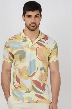 Mufti Men Floral Printed Polo Collar Cotton Slim Fit T-shirt