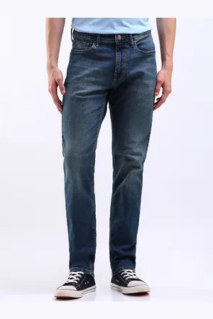 Flying Machine Men Straight Fit Low Distress Heavy Fade Stretchable Jeans