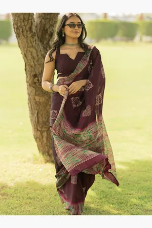 Kalini Tie and Dye Poly Chiffon Block Print Saree