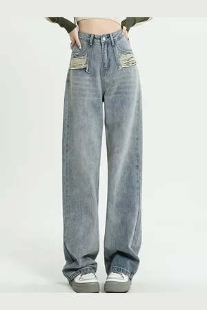 LULU & SKY Women Straight Fit High-Rise Mildly Distressed Heavy Fade Jeans