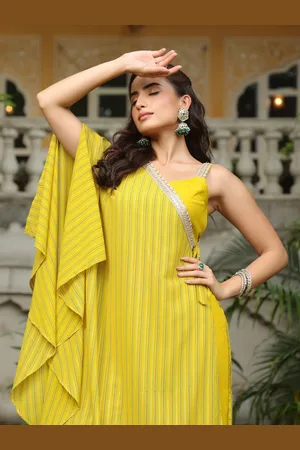 Janasya Embellished Top Cape & Trousers Co-Ords