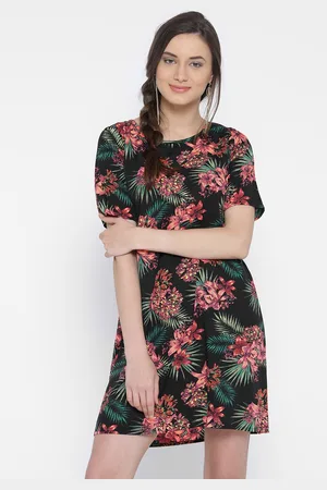 Sera Women Black Floral Print A-Line Dress