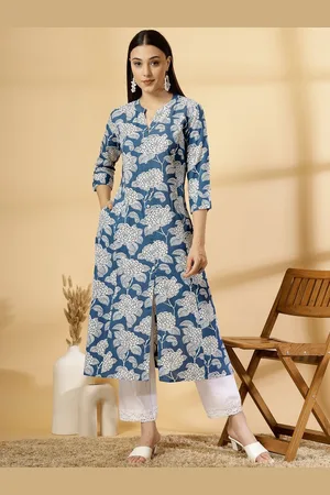 Pistaa Floral Printed Mandarin Collar A-Line Kurta